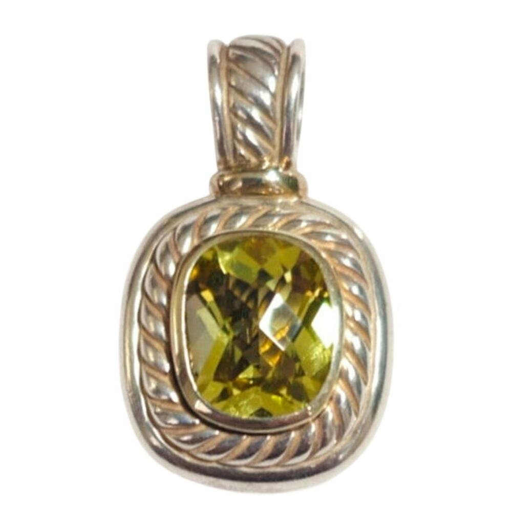 David Yurman Sterling Silver 14k Gold Lemon Quartz Albion Pendant Enhancer 1.25"